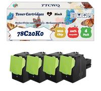 Compatible for Lexmark 78C20K0 78C20C0 78C20M0 78C20Y0 Toner Cartridges Work for Lexmark CS421dn CS521dn CS622de CX421adn CX522ade CX622ade Printers (4 Pack Black)