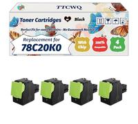 Compatible for Lexmark 78C20K0 Toner Cartridges Work for Lexmark CS421adn CS421dn CX421adn CX625ade CS521dn CS622de CX522ade CX622ade Printers (4 Pack Black)