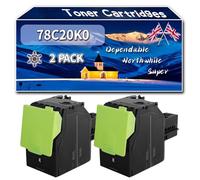 Compatible for Lexmark 78C20K0 Toner Cartridges, Work for Lexmark CS421dn CS521dn CS622de CX421adnL CX522ade CX622ade CX625adhe Printers, Toner Cartridges 78C20C0 78C20M0 78C20Y0 (2 Pack Black)