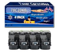Compatible for Lexmark 78C20K0 Toner Cartridges, Work for Lexmark CS421dn CS521dn CS622de CX421adnL CX522ade CX622ade CX625adhe Printers, Toner Cartridges 78C20C0 78C20M0 78C20Y0 (4 Pack Black)