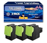 Compatible for Lexmark 78C20K0 Toner Cartridges, Work for Lexmark CS421dn CS521dn CS622de CX421adnL CX522ade CX622ade CX625adhe Printers, Toner Cartridges 78C20C0 78C20M0 78C20Y0 (3 Pack Black)