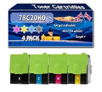 Compatible for Lexmark 78C20K0 Toner Cartridges, Work for Lexmark CS421dn CS521dn CS622de CX421adnL CX522ade CX622ade CX625adhe Printers, Toner Cartridges 78C20C0 78C20M0 78C20Y0 (4-Pack BK/C/M/Y)