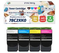 Compatible for Lexmark 78C2XK0 Toner Cartridge Work for Lexmark CX421adn CS421dn CX625ade CS521dn CX522ade CX625adhe CS622de Printers (4-Pack BK/C/M/Y)