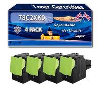 Compatible for Lexmark 78C2XK0 Toner Cartridges, Work for Lexmark CX522ade CX622ade CX625adhe Printers, Toner Cartridges 78C2XC0 78C2XM0 78C2XY0 (4 Pack Black)