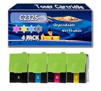 Compatible for Lexmark C2325 Toner Cartridge, Work for Lexmark C2325 C2425 C2535 MC2325 MC2425 MC2535 MC2640 Printers, Toner Cartridge C232HK0 C232HC0 C232HM0 C232HY0 (4-Pack BK/C/M/Y)
