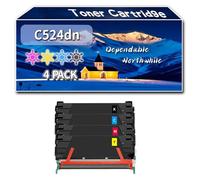 Compatible for Lexmark C524dn Toner Cartridge, Work for Lexmark C522 C522n C522x C524 C524dn C524dtn Printers, Toner Cartridge C5240KH C5240CH C5240MH C5240YH (4-Pack BK/C/M/Y)