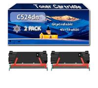 Compatible for Lexmark C524dn Toner Cartridge, Work for Lexmark C522 C522n C522x C524 C524dn C524dtn Printers, Toner Cartridge C5240KH C5240CH C5240MH C5240YH (2 Pack Black)