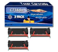 Compatible for Lexmark C734dn Toner Cartridge, Work for Lexmark C734dn C734dtn C734dw C734n C736dn C736n X734de Printers, Toner Cartridge C734A2KG C734A2CG C734A2MG C734A2YG (3 Pack Black)