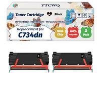 Compatible for Lexmark C734dn Toner Cartridge Work for Lexmark C734dn C734dtn C734dw C734n C736dn C736n X734de Printers, with Chip, High Yield 8000 Pages, High-Definition Printing (2 Pack Black)