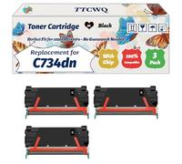 Compatible for Lexmark C734dn Toner Cartridge Work for Lexmark C734dn C734dtn C734dw C734n C736dn C736n X734de Printers, with Chip, High Yield 8000 Pages, High-Definition Printing (3 Pack Black)