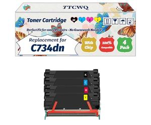 Compatible for Lexmark C734dn Toner Cartridge Work for Lexmark C734dn C734dtn C734dw C734n C736dn C736n X734de Printers, with Chip, High Yield 8000 Pages, High-Definition Printing (4-Pack BK/C/M/Y)