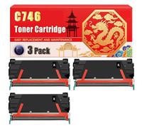 Compatible for Lexmark C746 C746 C748 Toner Cartridge Printers, With Chip Large Capacity 12000 Pages (3 Pack Black)