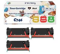 Compatible for Lexmark C746 Toner Cartridge Work for Lexmark C746 C748 Printers, with Chip, High Yield 12000 Pages, High-Definition Printing (3 Pack Black)
