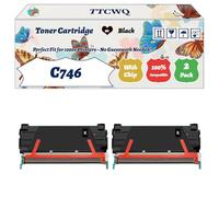 Compatible for Lexmark C746 Toner Cartridge Work for Lexmark C746 C748 Printers, with Chip, High Yield 12000 Pages, High-Definition Printing (2 Pack Black)