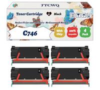 Compatible for Lexmark C746 Toner Cartridge Work for Lexmark C746 C748 Printers, with Chip, High Yield 12000 Pages, High-Definition Printing (4 Pack Black)