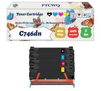 Compatible for Lexmark C746dn Toner Cartridge Work for Lexmark C746dn C746dtn C746n C748de C748dte C748e Printers, with Chip, High Yield 12000 Pages, High-Definition Printing (4-Pack BK/C/M/Y)