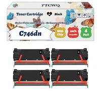 Compatible for Lexmark C746dn Toner Cartridge Work for Lexmark C746dn C746dtn C746n C748de C748dte C748e Printers, with Chip, High Yield 12000 Pages, High-Definition Printing (4 Pack Black)