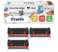 Compatible for Lexmark C746dn Toner Cartridge Work for Lexmark C746dn C746dtn C746n C748de C748dte C748e Printers, with Chip, High Yield 12000 Pages, High-Definition Printing (3 Pack Black)