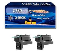 Compatible for Lexmark C780 Toner Cartridge, Work for Lexmark C780 C782 X782E Printers, Toner Cartridge C780H2KG C780H2CG C780H2MG C780H2YG (2 Pack Black)