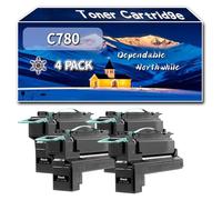 Compatible for Lexmark C780 Toner Cartridge, Work for Lexmark C780 C782 X782E Printers, Toner Cartridge C780H2KG C780H2CG C780H2MG C780H2YG (4 Pack Black)