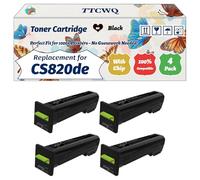 Compatible for Lexmark CS820de Toner Cartridge Work for Lexmark CS820de CS820dte CS820dtfe CX820de CX820dtfe Printers (4 Pack Black)