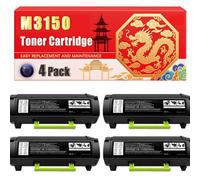 Compatible for Lexmark M3150 M3150 XM3150 Toner Cartridge Printers, With Chip Large Capacity 16000 Pages (4 Pack Black)