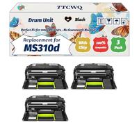 Compatible for Lexmark MS310d Drum Unit Work for Lexmark MS415dn MS510dn MS610de MS610dn MS610dte MS711dn Printers, with Chip, High Yield 60000 Pages, High-Definition Printing (3 Pack Black)
