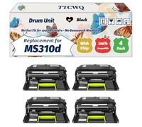 Compatible for Lexmark MS310d Drum Unit Work for Lexmark MS415dn MS510dn MS610de MS610dn MS610dte MS711dn Printers, with Chip, High Yield 60000 Pages, High-Definition Printing (4 Pack Black)