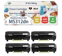 Compatible for Lexmark MS312dn Toner Cartridge Work for Lexmark MS310d MS310dn MS312dn MS415dn MS510dn MS610de MS610dn Printers (4 Pack Black)