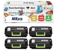 Compatible for Lexmark MS315 Toner Cartridges Work for Lexmark MS310 d MS310 dn MS312 dn MS315 dn MS410 d MS410 Printers (4 Pack Black)