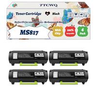 Compatible for Lexmark MS817 Toner Cartridge Work for Lexmark MS817 MS818 Printers, with Chip, High Yield 25000 Pages, High-Definition Printing (4 Pack Black)
