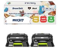 Compatible for Lexmark mx317 Drum Unit Work for Lexmark MS410 dn MS415 dn MS417 dn MS510 dn MS517 dr MS610 de Printers, with Chip, High Yield 60000 Pages, High-Definition Printing (2-Pack Black)