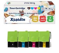 Compatible for Lexmark X546dtn Toner Cartridge Work for Lexmark C546 C546dtn X544 X544dtn X546dtn Printers, with Chip, High Yield 2500 Pages, High-Definition Printing (4-Pack BK/C/M/Y)