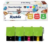 Compatible for Lexmark X548de Toner Cartridge Work for Lexmark C546 C546dtn X544dtn X546dtn X548de X548dte Printers, with Chip, High Yield 2500 Pages, High-Definition Printing (4-Pack BK/C/M/Y)