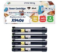 Compatible for Lexmark X940e Toner Cartridge Work for Lexmark X940e X945e Printers, with Chip, High Yield 32000 Pages, High-Definition Printing (4 Pack Black)