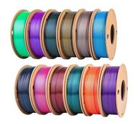 Compatible for Most FDM 3D Printers, Silk PL Filament 1.75mm 12-Pack Assortment, 6 Gradient Colors & 6 Dual Colors, Tangle-Free 3D Printer Consumables