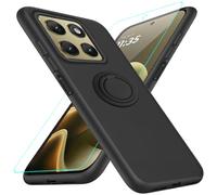 Compatible for Motorola Moto EDGE 2026 Phone Case with Screen Protector, 360° Rotatable Ring Holder Kickstand/Stand Silicone TPU Shockproof Slim Fit Protective Cover Case for Moto EDGE 2026 - Black