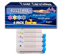 Compatible for Okidata OKI 42127457 Toner Cartridges, Work for Okidata OKI C5540 C5510 C5450 C5250 C5540 MFP C5510 MFP Printers, Toner Cartridges 42127455 42127454 42127456 (4-Pack BK/C/M/Y)
