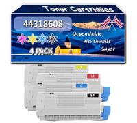 Compatible for Okidata OKI 44318608 Toner Cartridges, Work for Okidata OKI C710 C710CDTN C710dn C710n C711 C711CDTN C711dn Printers (4-Pack BK/C/M/Y)