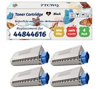 Compatible for Okidata OKI 44844616 44844615 44844614 44844613 Toner Cartridge Work for Okidata OKI C822CDTN C822DN C822N Printers (4 Pack Black)