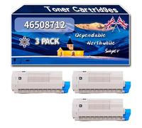 Compatible for Okidata OKI 46508712 Toner Cartridges, Work for Okidata OKI C332DN MC363DNW C332DNW MC363DN Printers, Toner Cartridges 46508711 46508709 46508710 (3 Pack Black)