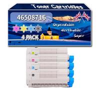 Compatible for Okidata OKI 46508716 Toner Cartridges, Work for Okidata OKI C332DN MC363DNW C332DNW MC363DN Printers, Toner Cartridges 46508715 46508714 46508713 (4-Pack BK/C/M/Y)