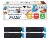 Compatible for Okidata OKI B432dn Toner Cartridge Work for Okidata OKI B432dn B512dn MB492dn MB562dnw Printers, with Chip, High Yield 12000 Pages, High-Definition Printing (4 Pack Black)
