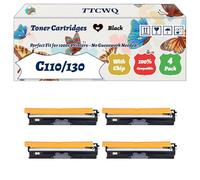 Compatible for Okidata OKI C110/130 Toner Cartridges Work for Okidata OKI C130n C110 MC160n Printers, with Chip, High Yield 2500 Pages, High-Definition Printing (4 Pack Black)