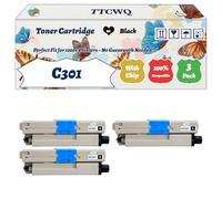 Compatible for Okidata OKI C301 Toner Cartridge Work for Okidata OKI C301 C321 MC332 MC342 Printers, with Chip, High Yield 2200 Pages, High-Definition Printing (3 Pack Black)