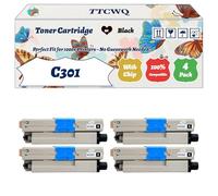 Compatible for Okidata OKI C301 Toner Cartridge Work for Okidata OKI C301 C321 MC332 MC342 Printers, with Chip, High Yield 2200 Pages, High-Definition Printing (4 Pack Black)