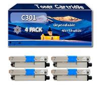Compatible for Okidata OKI C301 Toner Cartridge, Work for Okidata OKI C301 C321 MC332 MC342 Printers, Toner Cartridge 44973536 44973535 44973534 44973533 (4 Pack Black)