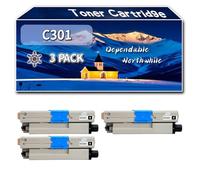 Compatible for Okidata OKI C301 Toner Cartridge, Work for Okidata OKI C301 C321 MC332 MC342 Printers, Toner Cartridge 44973536 44973535 44973534 44973533 (3 Pack Black)