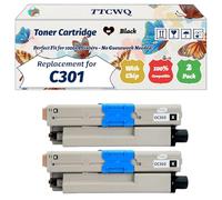 Compatible for Okidata OKI C301 Toner Cartridge Work for Okidata OKI C301 C321 MC332 MC342 Printers, with Chip, High Yield 2200 Pages, High-Definition Printing (2 Pack Black)