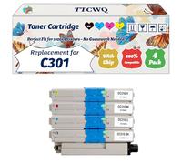 Compatible for Okidata OKI C301 Toner Cartridge Work for Okidata OKI C301 C321 MC332 MC342 Printers, with Chip, High Yield 2200 Pages, High-Definition Printing (4-Pack BK/C/M/Y)